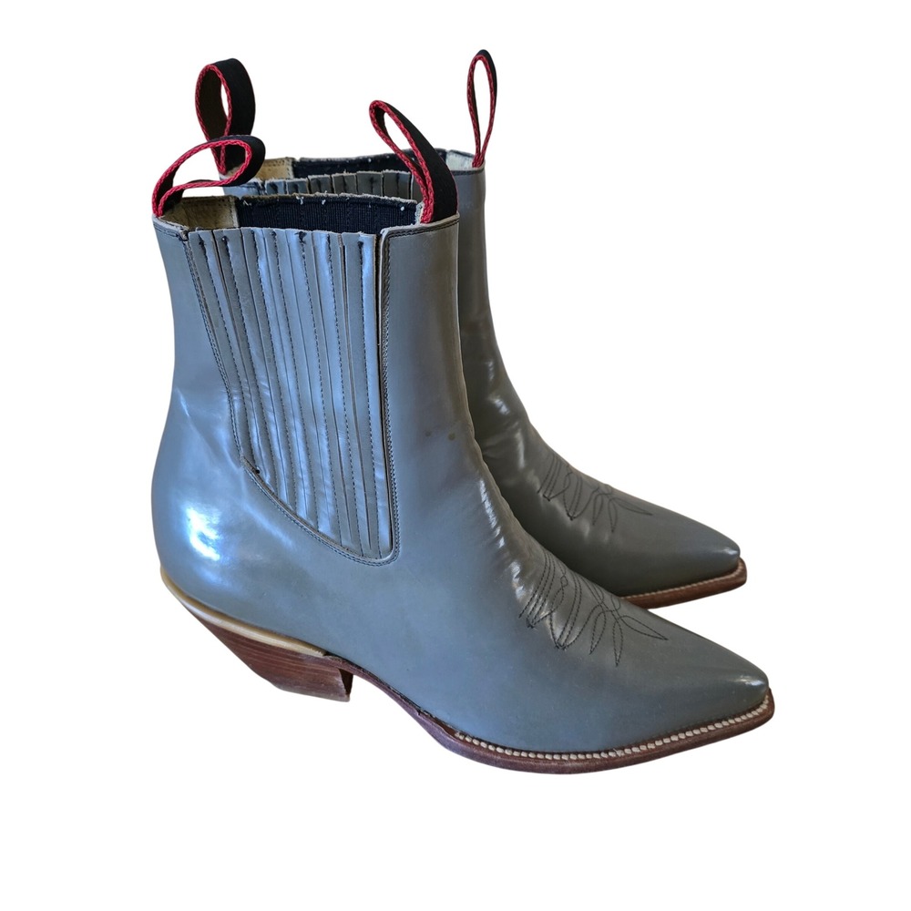 Vintage Mens Gray Leather Western Chelsea Boots Pointed Toe Cuban‎ Heel Mexico 8
